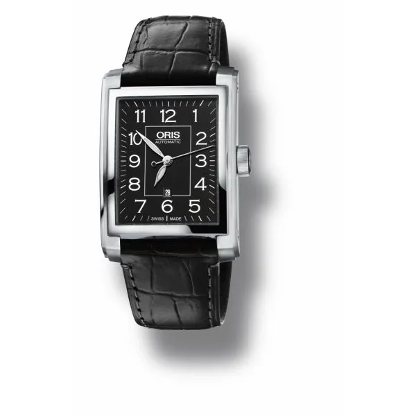 Oris Rectangular Date and Leather strap and Black dial